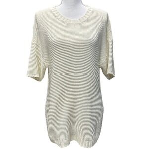 Lauren Ralph Lauren Cream Neutral Hi Lo Loose Knit Sweater Size L